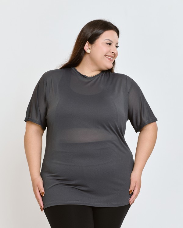 Blusão em Poliamida Plus Size Chumbo