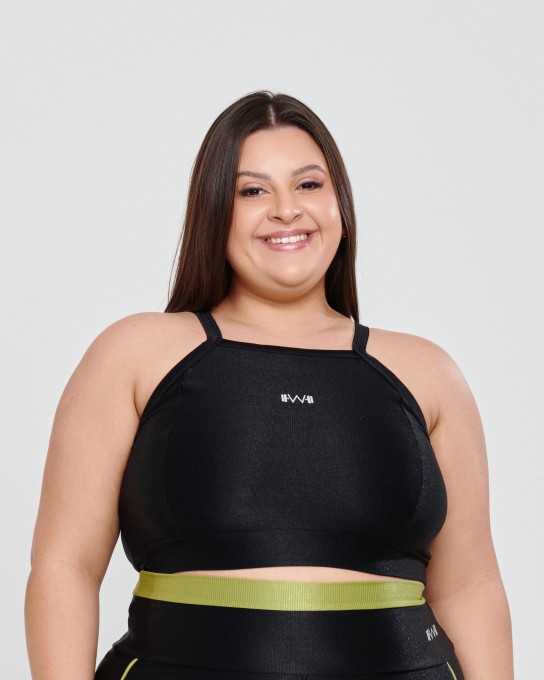 Top Canelado Alcinha Plus Size Preto