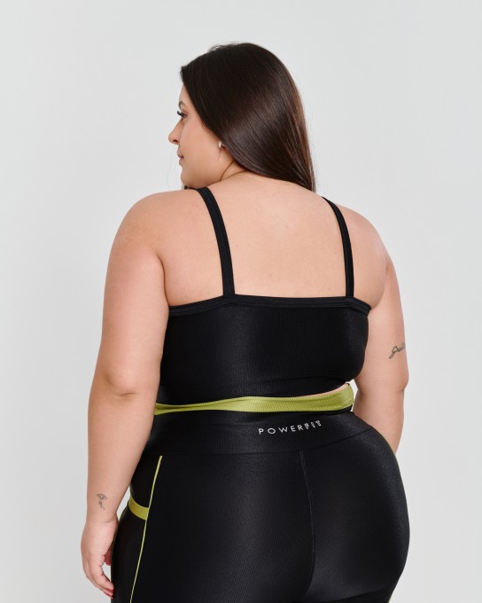 Top Canelado Alcinha Plus Size Preto
