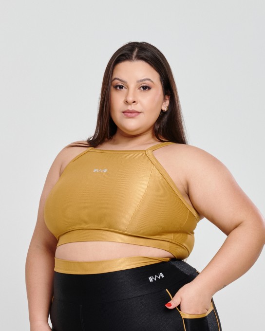 Top Canelado Alcinha Plus Size Golden