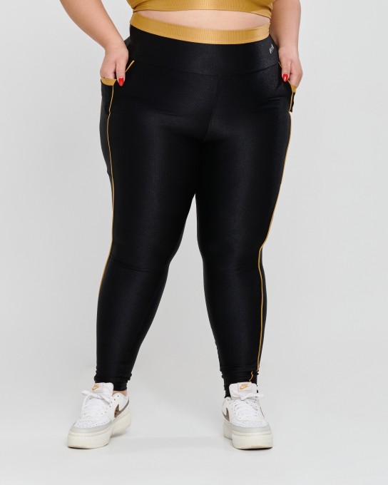 Calça Glow Canelada com Bolso Plus Size Golden