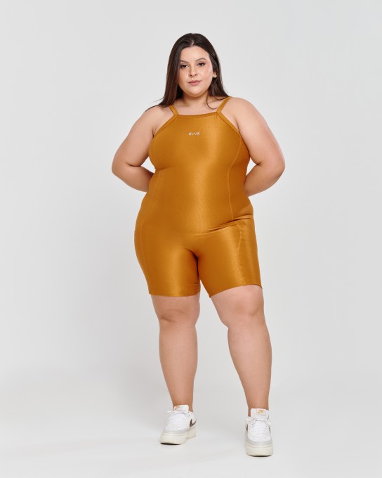 Macaquinho Canelado com Bolso Plus Size Copper