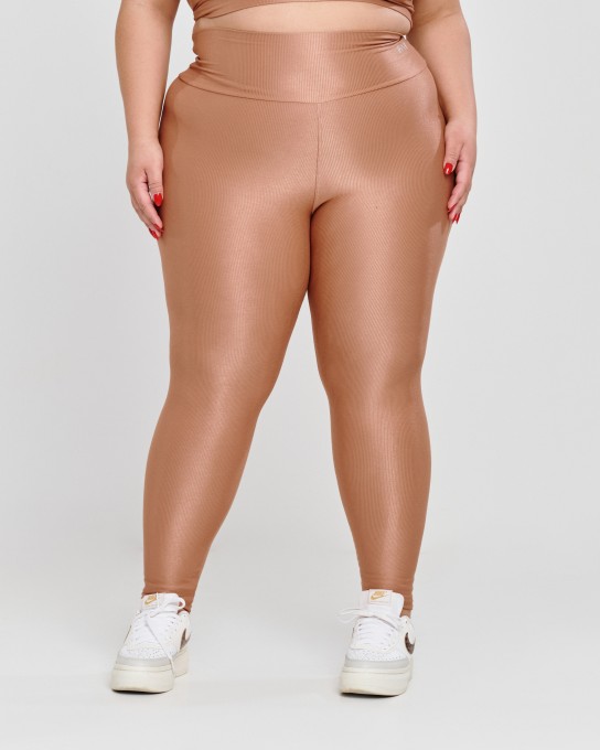 Calça Canelada Recorte V Plus Size Mocha
