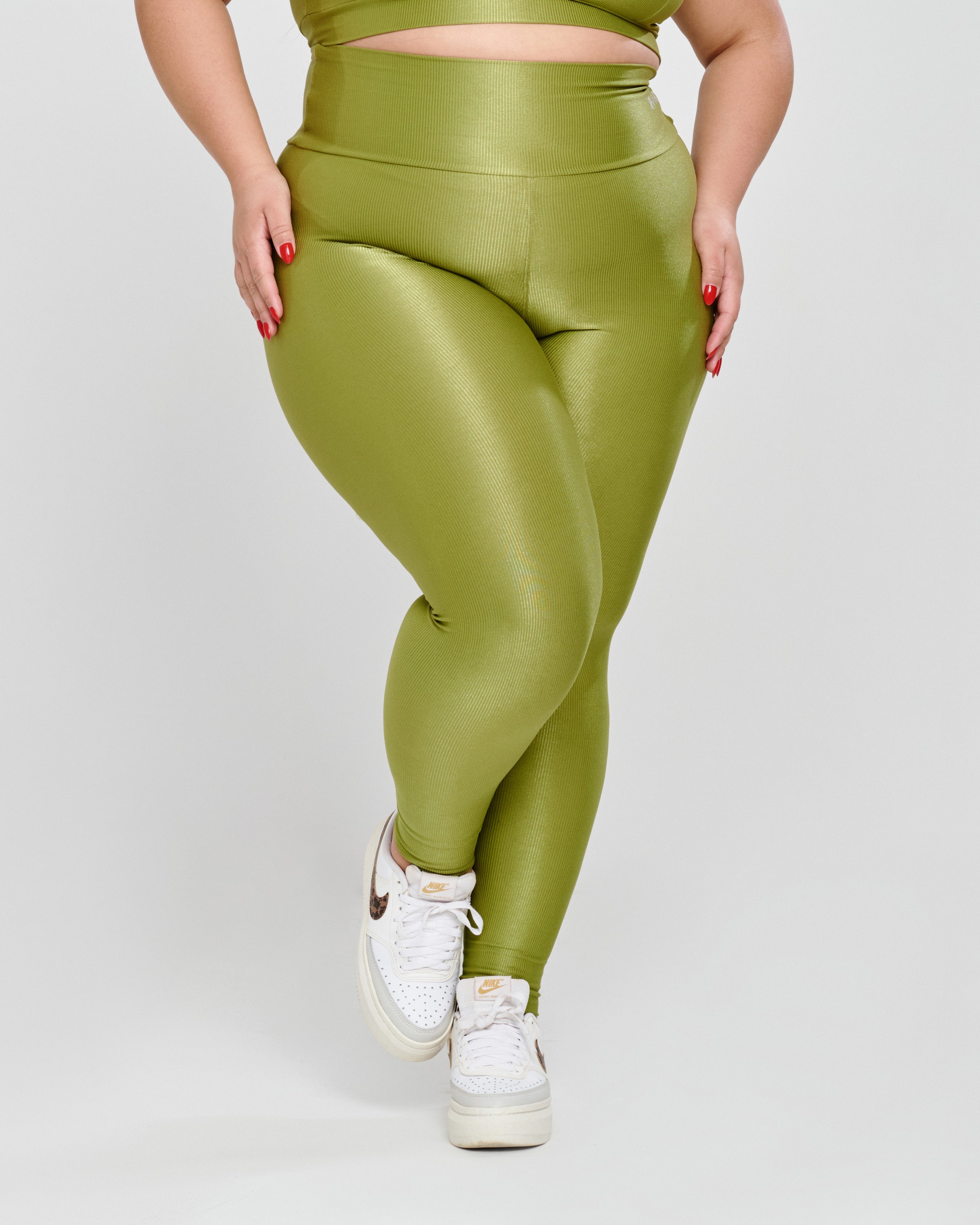 Calça Canelada Recorte V Plus Size Pistache - Power Fit