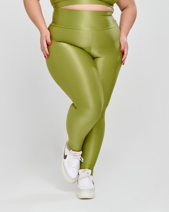 Calça Canelada Recorte V Plus Size Pistache