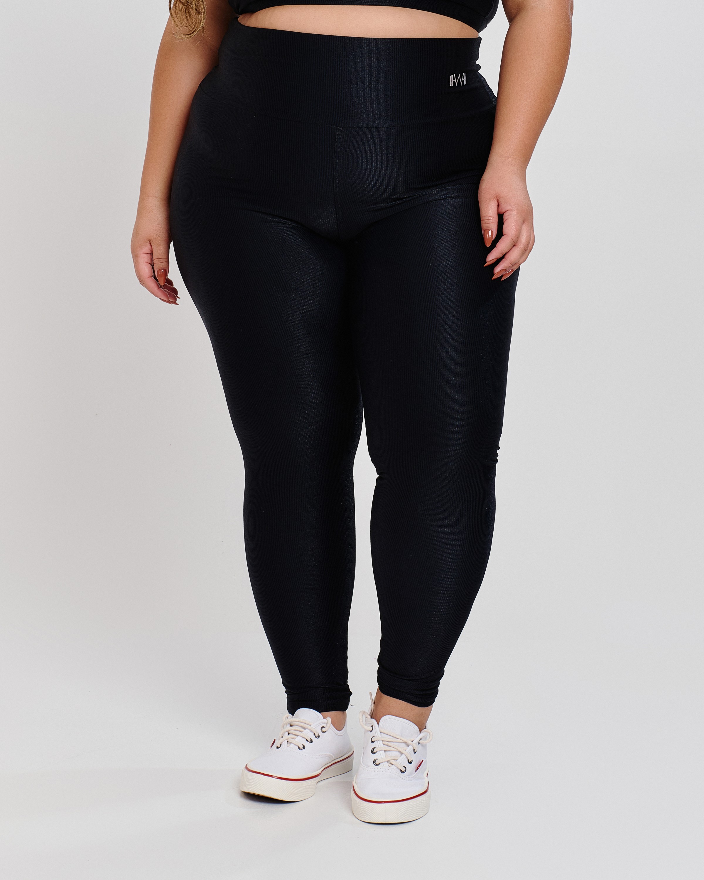L サイズ　PERFECT FORM LEGGINGS plus ブラック Calça Canelada Recorte V Plus Size Preta - Power Fit
