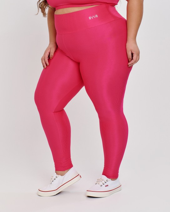 Calça Canelada Recorte V Plus Size Hot Pink