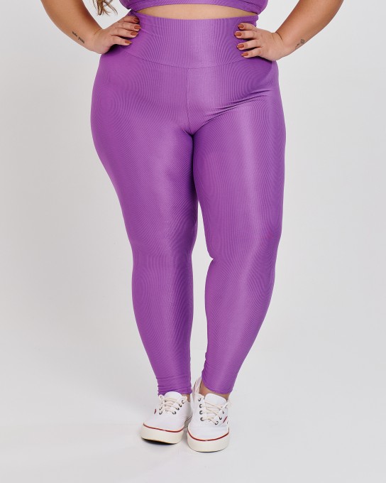 Calça Canelada Recorte V Plus Size Lilás