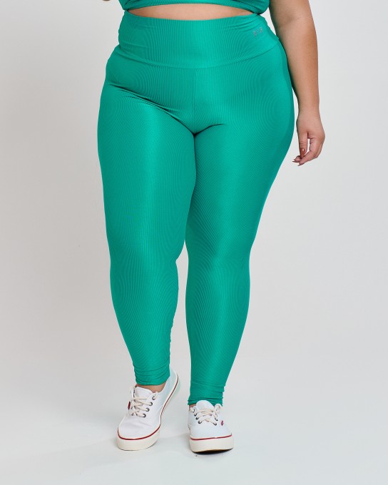 Calça Canelada Recorte V Plus Size Verde Enseada