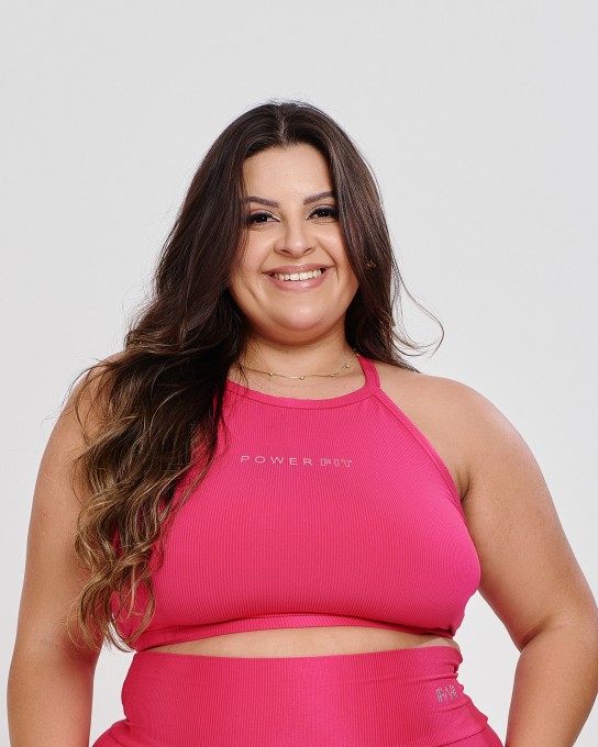 Top Canelado Halter Neck Plus Size Hot Pink