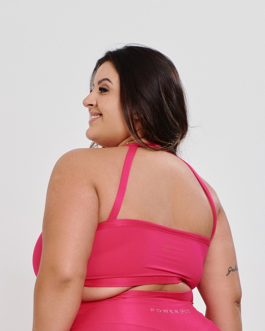 Top Canelado Halter Neck Plus Size Hot Pink
