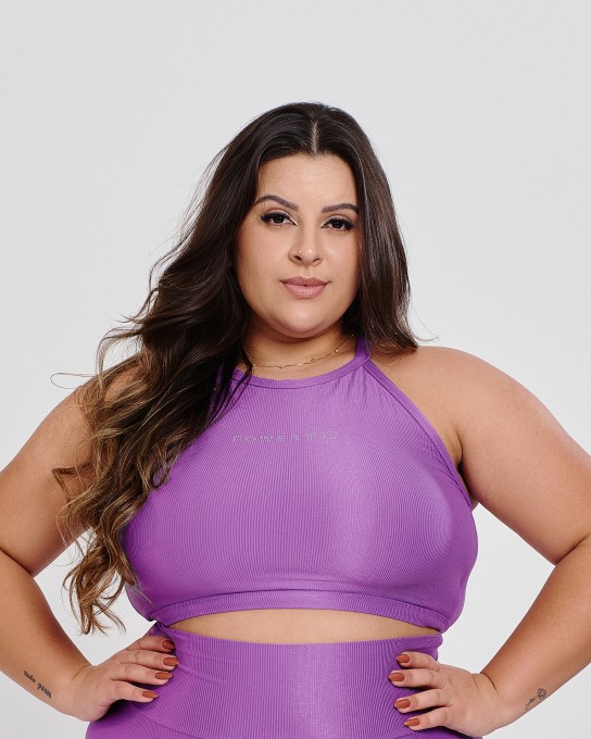 Top Canelado Halter Neck Plus Size Lilás