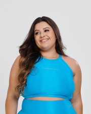 Top Canelado Halter Neck Plus Size Azul Cian