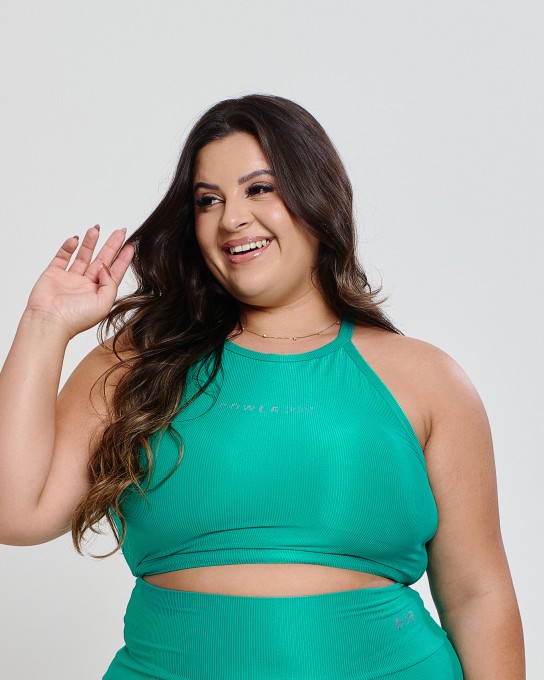 Top Canelado Halter Neck Plus Size Verde Enseada