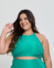 Top Canelado Halter Neck Plus Size Verde Enseada