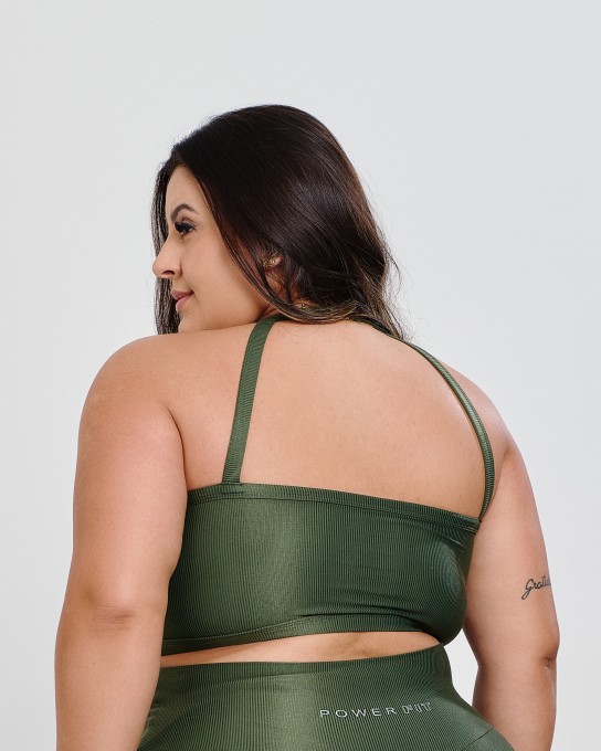 Top Canelado Halter Neck Plus Size Verde Militiar