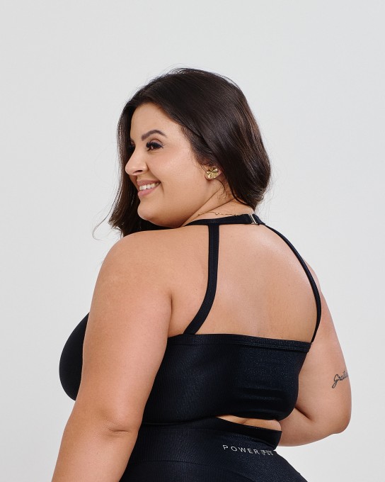Top Canelado Halter Neck Plus Size Preto