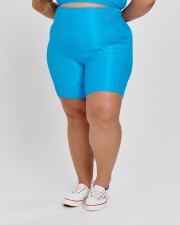 Bermuda Canelada Bolso Plus Size Azul Cian