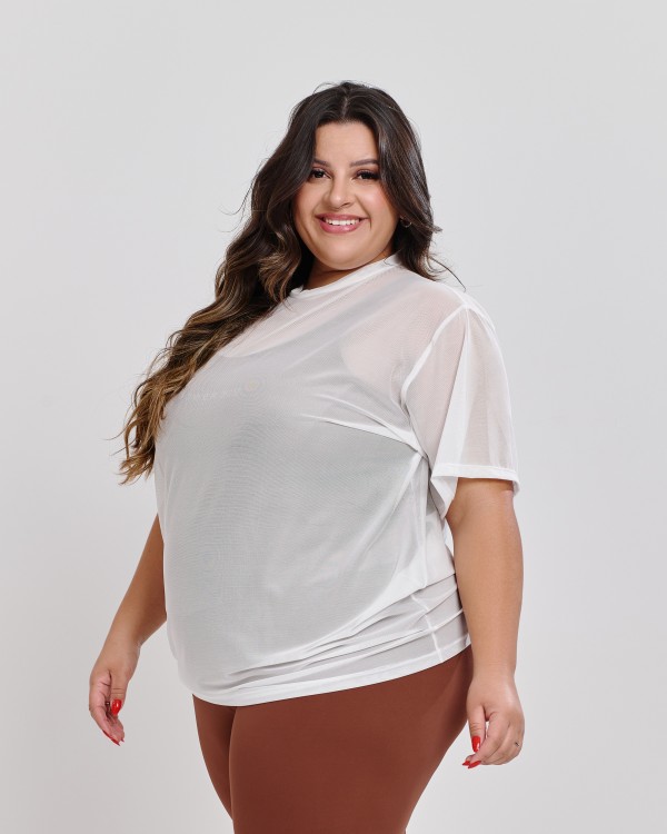 Blusão Power Oversized de Tule Plus Size Off White