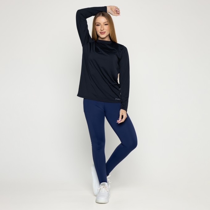 Blusa Dry Fit Unissex Manga Longa Plus Size Preta