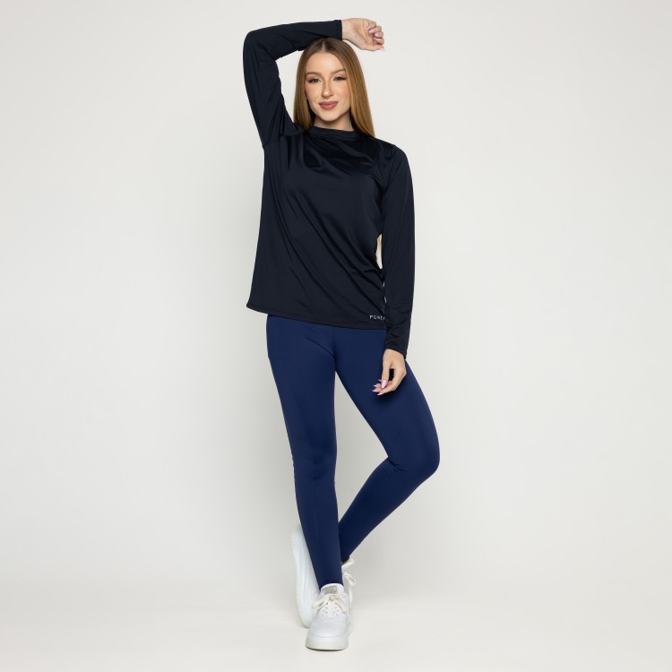 Blusa Dry Fit Unissex Manga Longa Plus Size Preta