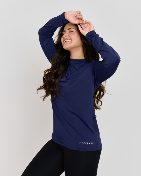Blusa Dry Fit Unissex Manga Longa Plus Size Marinho