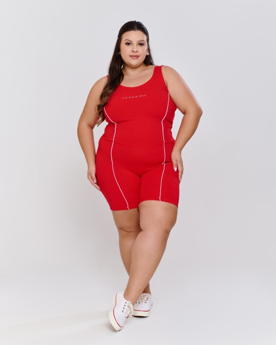 Macacão Curto Modelador Vivo Colors Plus Size Vermelho