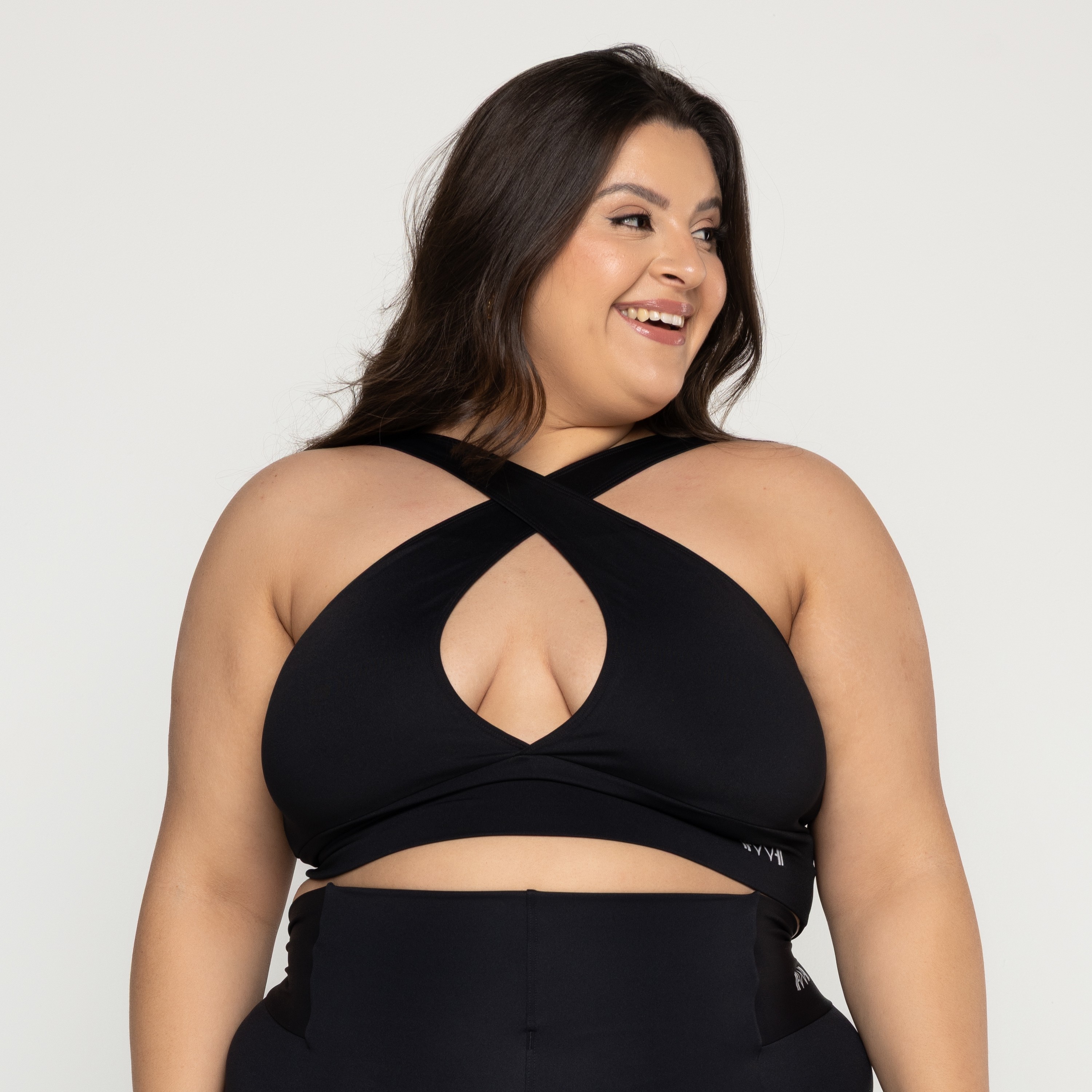 Top Cruzado 3 em 1 Plus Size Preto - Power Fit