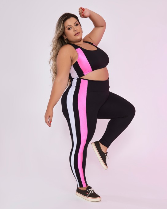 Calça Amazing Plus Size Preto com Rosa