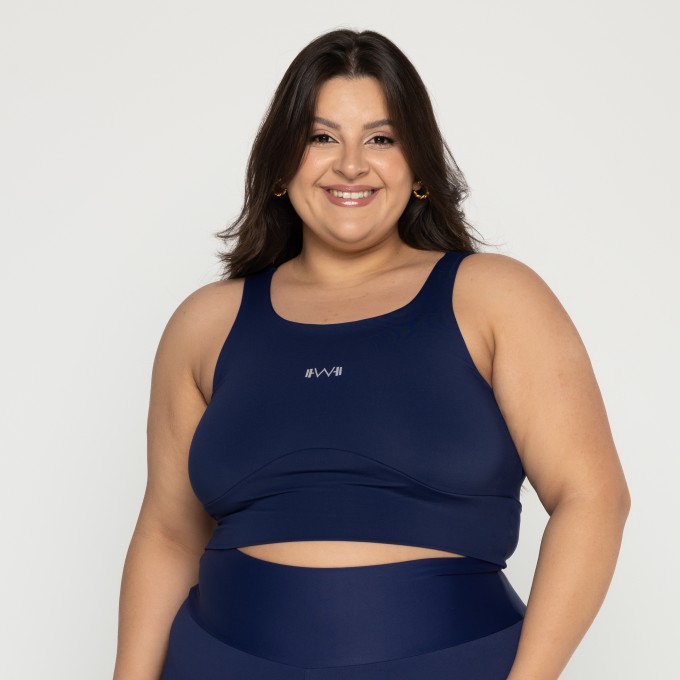 Top Cropped Motion Plus Size Marinho