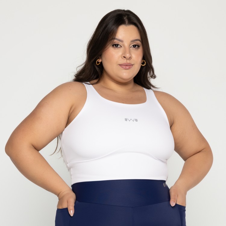 Top Cropped Motion Plus Size Branco
