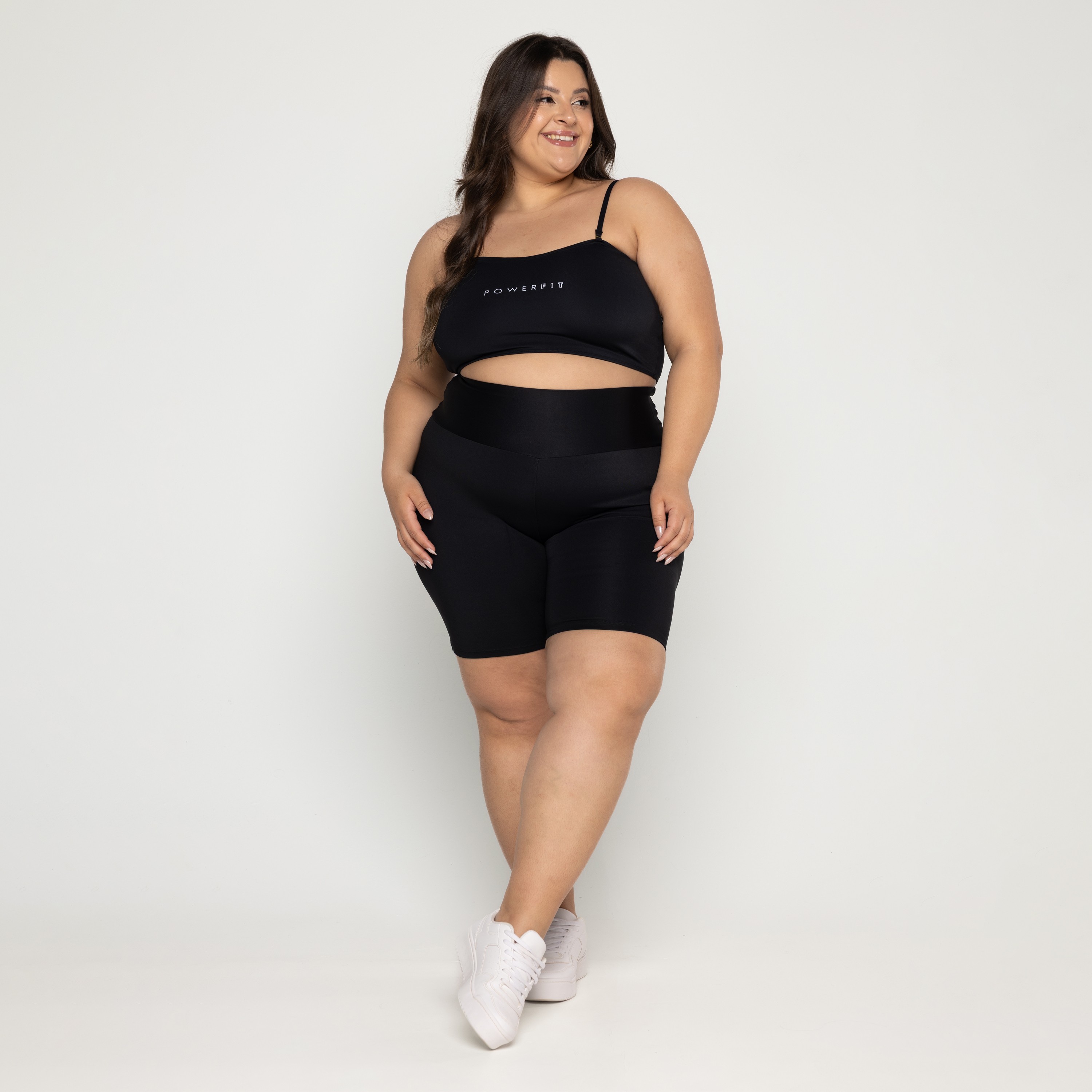 Top Faixa com Alças Motion Plus Size Preto - Power Fit