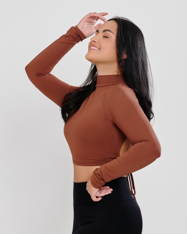 Cropped Meia Gola Costa Nua Marrom