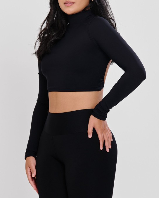 Cropped Meia Gola Costa Nua Preto