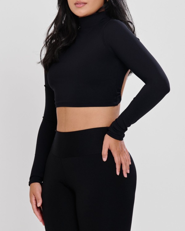 Cropped Meia Gola Costa Nua Preto