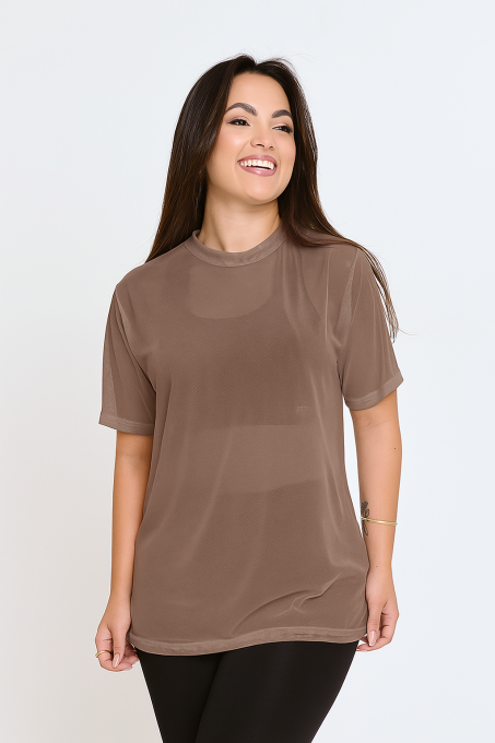 Blusão Power Oversized de Tule Castanho