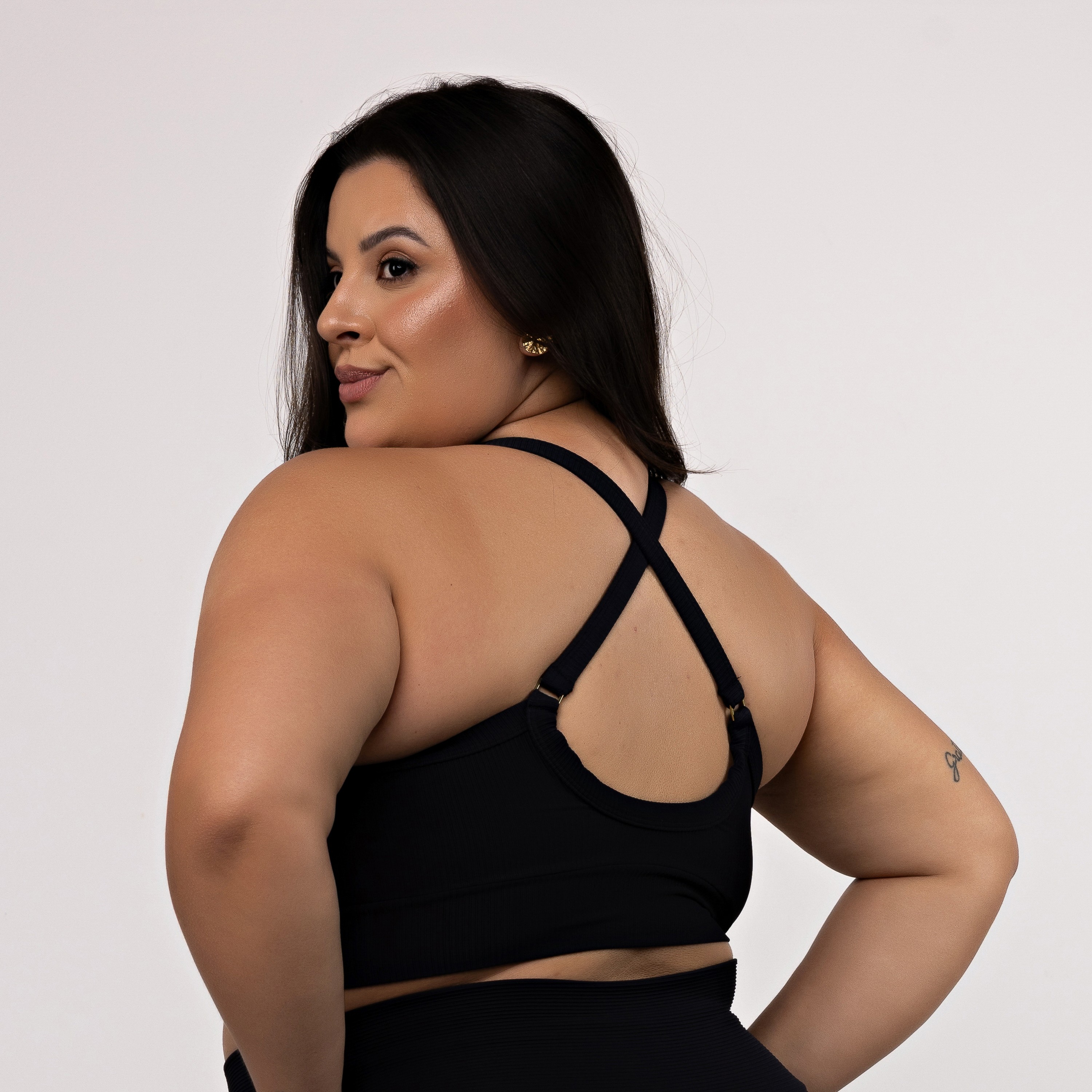 Top Canelado Plus Size Alças Cruzadas