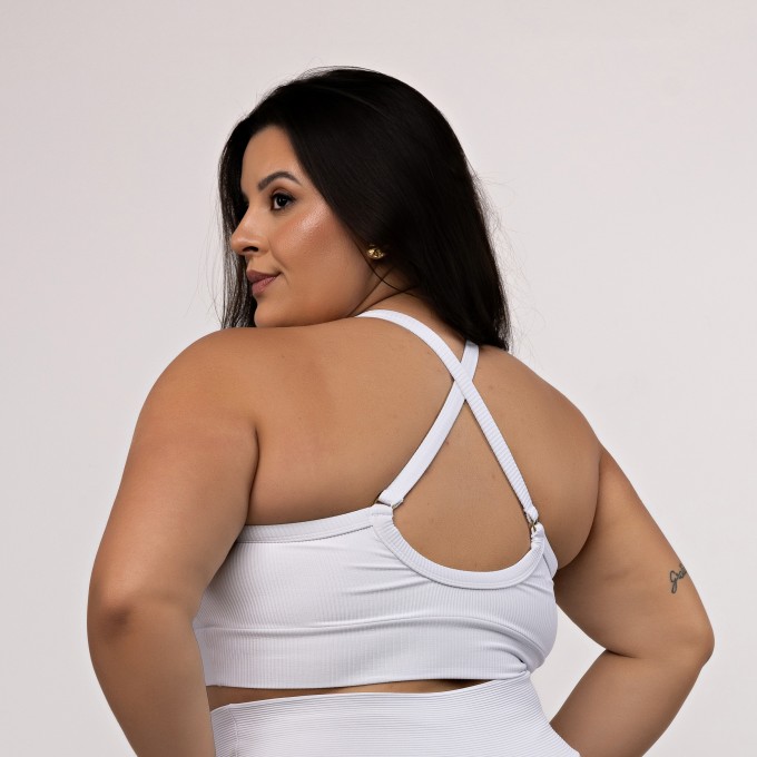 Top Canelado Plus Size Alças Cruzadas
