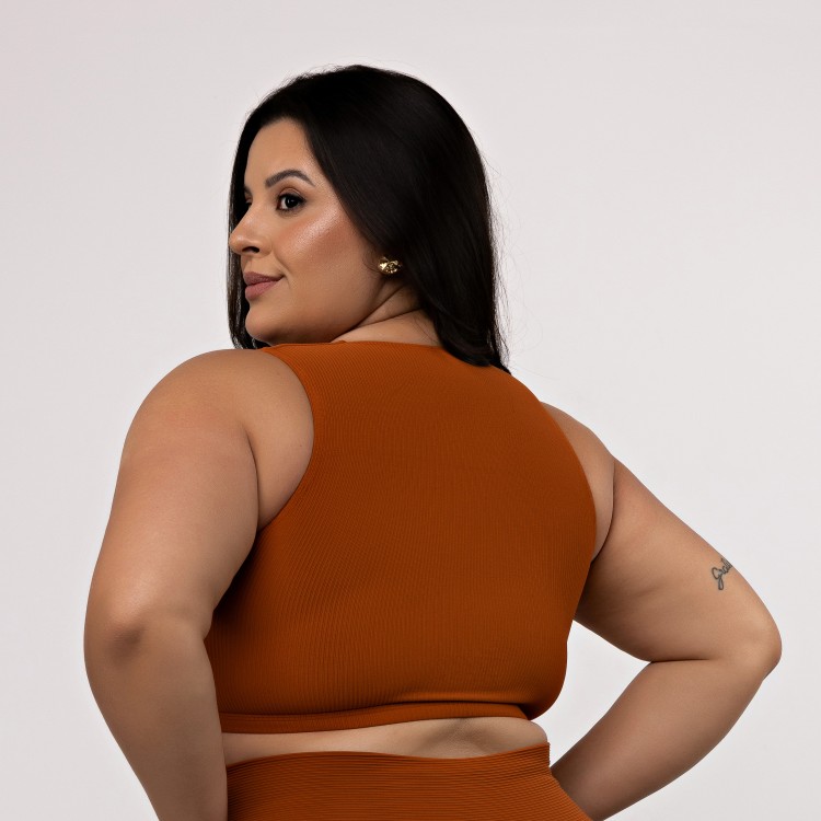 Top Cropped Canelado Plus Size Decote Reto