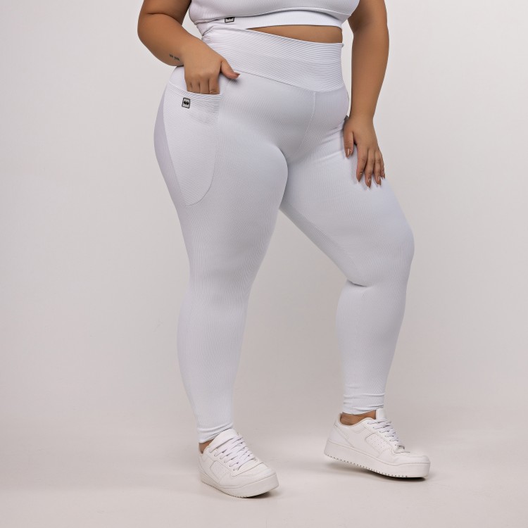 Calça Legging Plus Size Canelada com Bolso - Power Fit