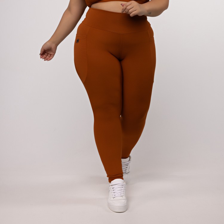 Calça Legging Plus Size Canelada com Bolso - Power Fit