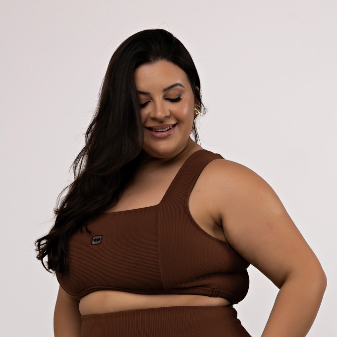 Top Cropped Canelado Plus Size Decote Reto