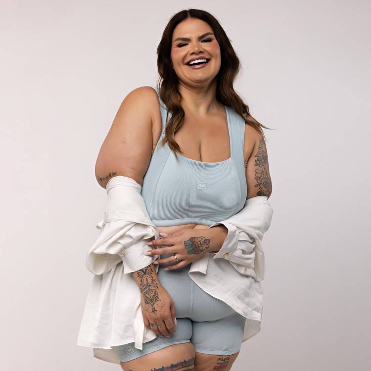Top Cropped Canelado Plus Size Decote Reto - Power Fit